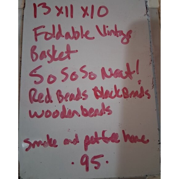 Collapsible Wooden Fruit Basket MCM Red Beads Accents Vintage Teak Wood - Picture 12 of 12